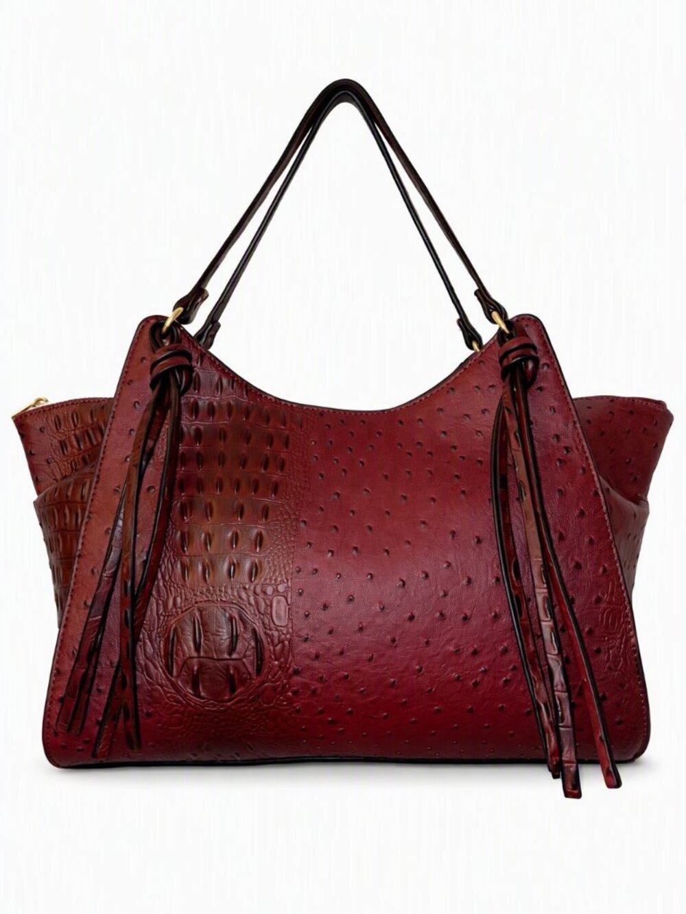 CATO Faux Ostrich Embossed Burgundy Shoulder Tote – Luxe Textured Vegan Leather